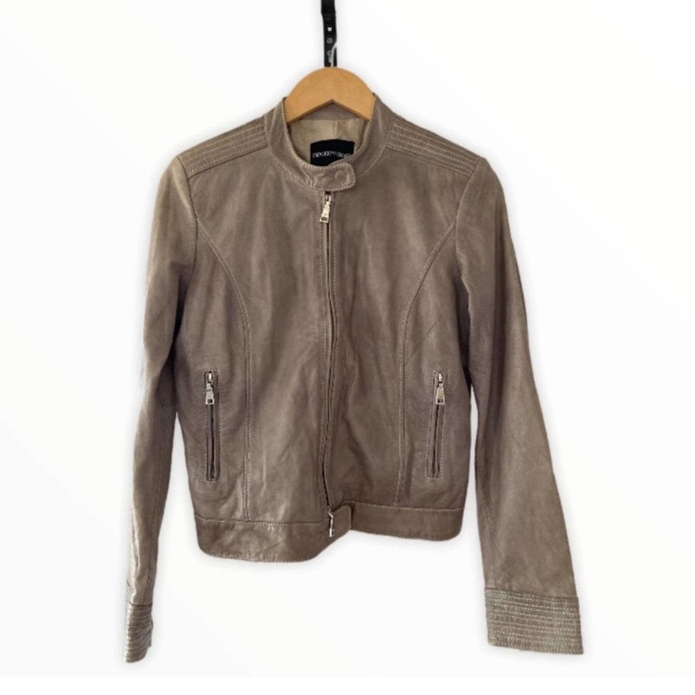 🕶️ Emporio Armani Lamb Leather Cream Taupe Moto Jacket  🇮🇹